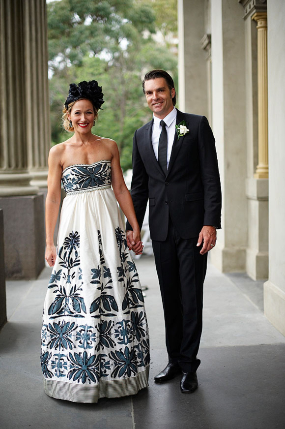 A black and white Collette Dinnigan wedding dress