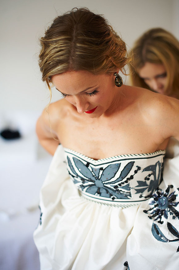 A black and white Collette Dinnigan wedding dress