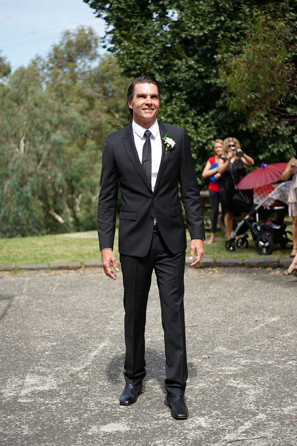 A black and white Collette Dinnigan wedding dress
