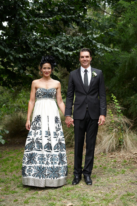 A black and white Collette Dinnigan wedding dress