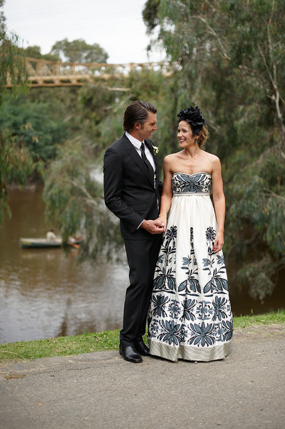 A black and white Collette Dinnigan wedding dress