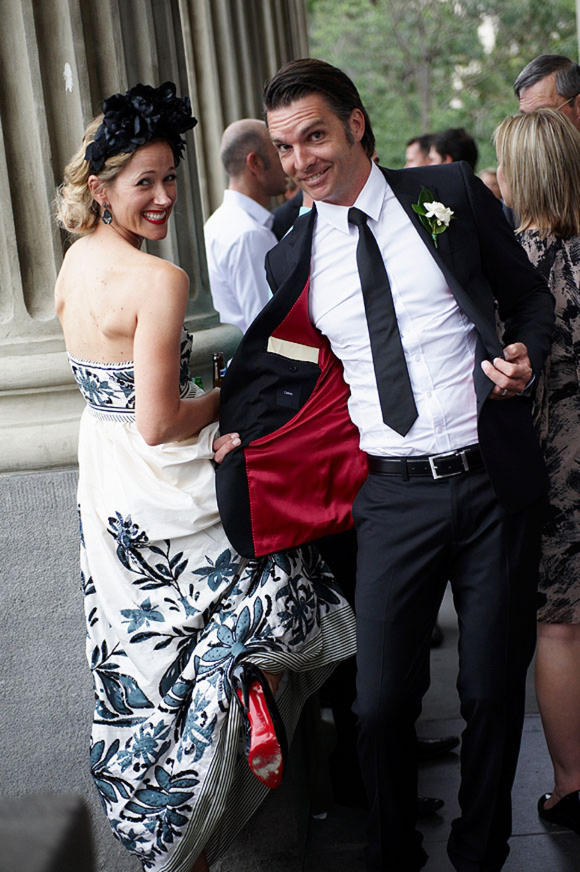 A black and white Collette Dinnigan wedding dress