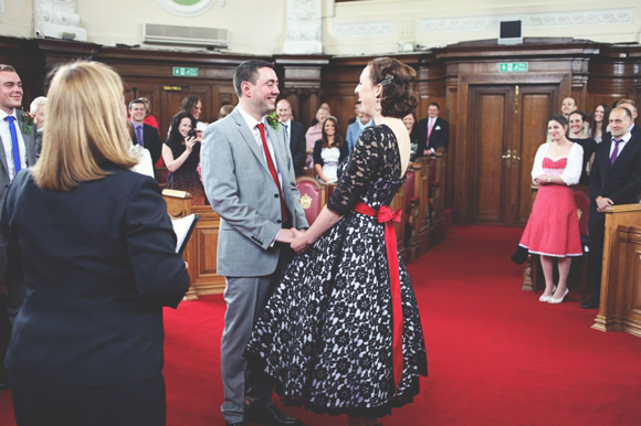 Black lace wedding dress, Islington London wedding, Hoxton Hotel