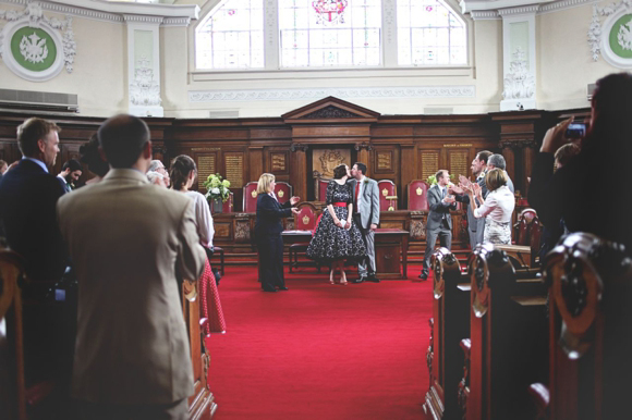 Black lace wedding dress, Islington London wedding, Hoxton Hotel