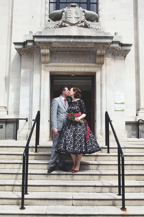 Black lace wedding dress, Islington London wedding, Hoxton Hotel
