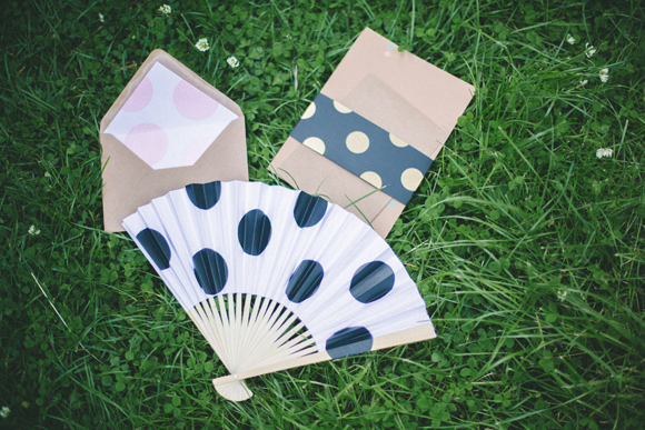 Polka dot fan, enveope liner and stationery