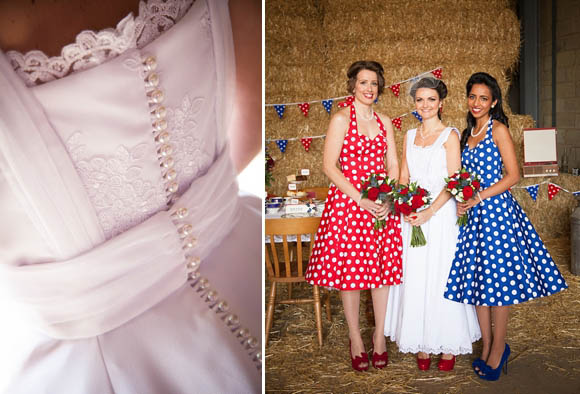 1950s Farm Wedding, polka dot bridesmaids dresses