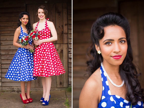 1950s Farm Wedding, polka dot bridesmaids dresses