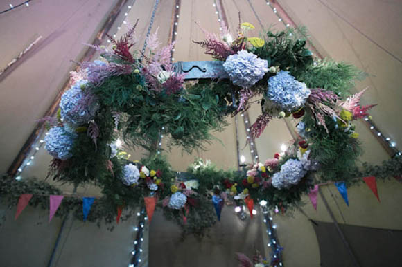 Bell tent village, taxidermy, vintage fair, 1930s style wedding dress