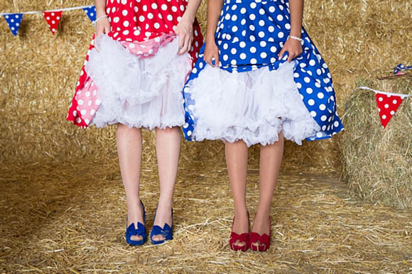 1950s Farm Wedding, polka dot bridesmaids dresses