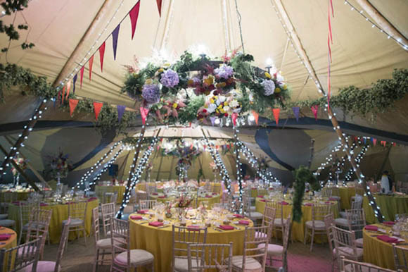 Bell tent village, taxidermy, vintage fair, 1930s style wedding dress