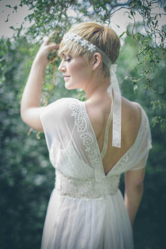 Bohemian vintage and ethereal wedding dresses by Claire Pettibone and divine art deco style accessories by DC Bouquets