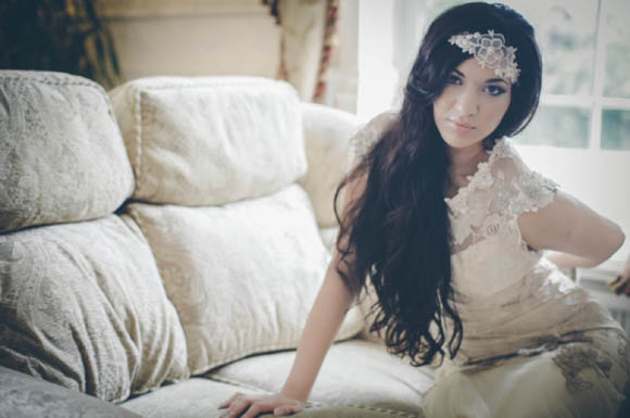 Bohemian vintage and ethereal wedding dresses by Claire Pettibone and divine art deco style accessories by DC Bouquets