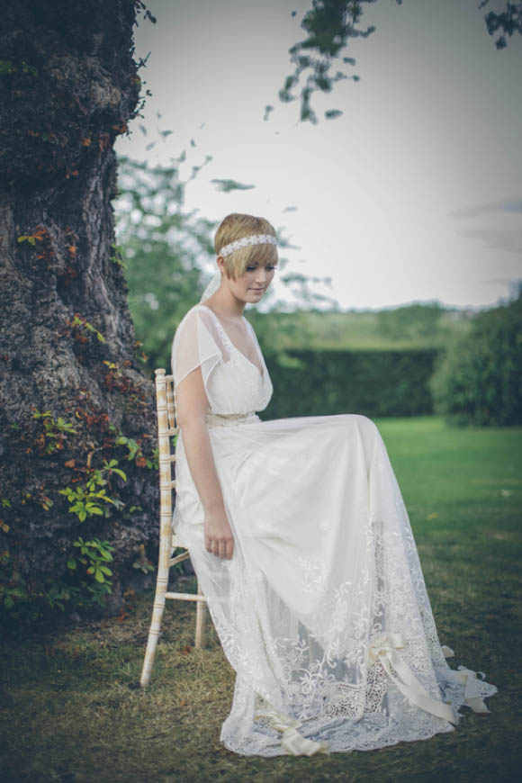 Bohemian vintage and ethereal wedding dresses by Claire Pettibone and divine art deco style accessories by DC Bouquets