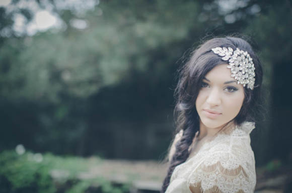 Bohemian vintage and ethereal wedding dresses by Claire Pettibone and divine art deco style accessories by DC Bouquets