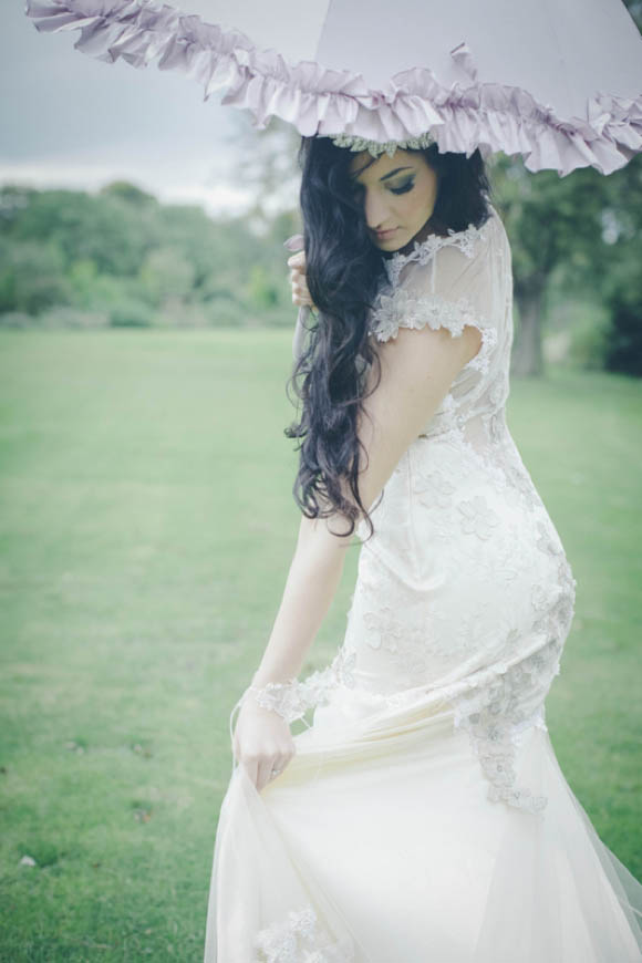 Bohemian vintage and ethereal wedding dresses by Claire Pettibone and divine art deco style accessories by DC Bouquets