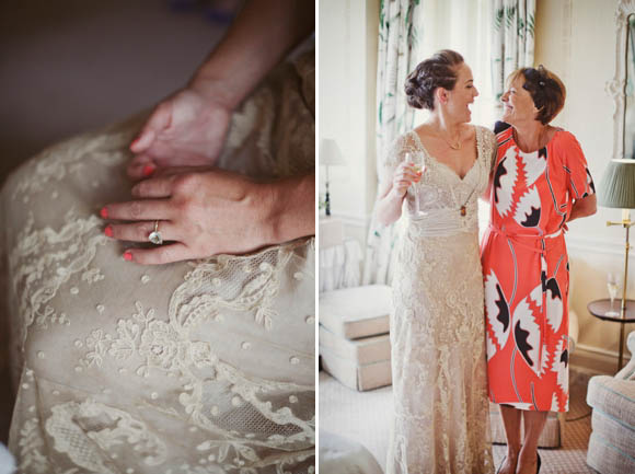 Edwardian lace Jane Bourvis wedding dress, castle wedding