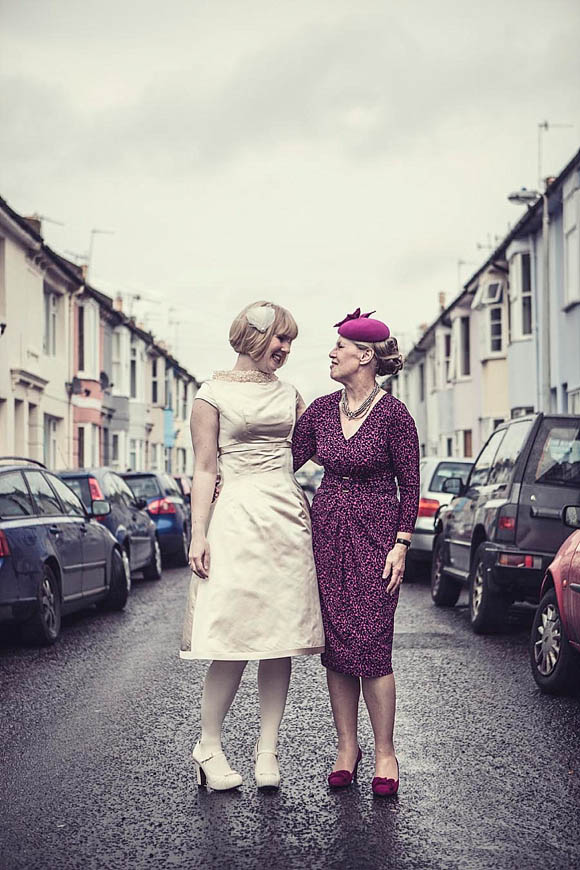 A 1960's Jackie O Inspired Wedding Dress for a Kitsch and Colourful  Brighton Wedding