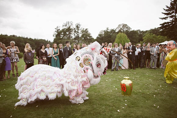 A Vintage Inspired Outdoor Wedding Ceremony with a Traditional Chinese Tea and Dragon Dance