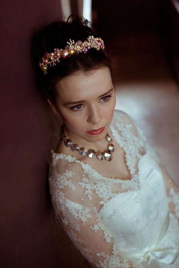 Cherished 2013 Pink and Butter Yellow Baroque tiara photo credit Heavenly Vintage Brides