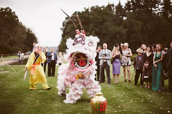 A Vintage Inspired Outdoor Wedding Ceremony with a Traditional Chinese Tea and Dragon Dance