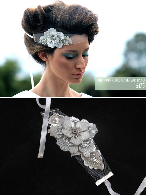 Sparkly vintage inspired wedding hairbands cuffs sashes and accessories by Flo & Percy