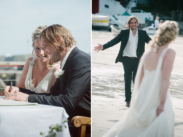 Bare foot bride by the beach