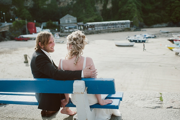 Bare foot bride by the beach