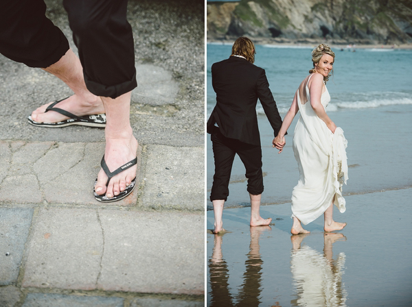 Bare foot bride by the beach