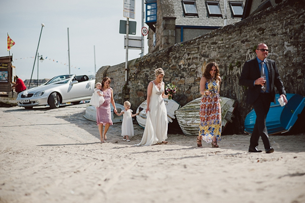 Bare foot bride by the beach