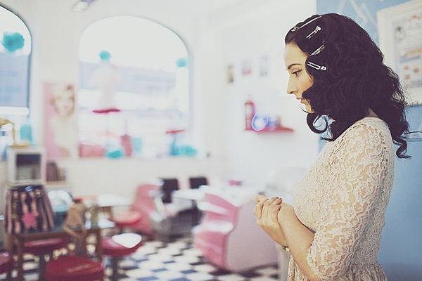 1960s inspired short wedding dress Electric Cinema Wedding Photos by Anna Hardy