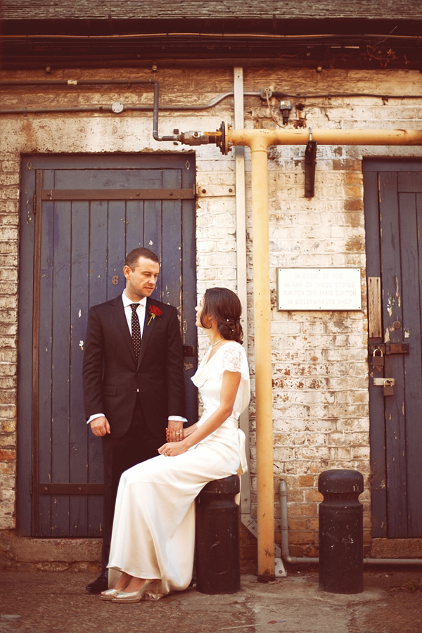 Vintage wedding dress Trinity Boy Wharf London lighthouse wedding