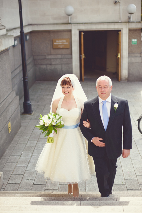 Polka dot 50s style wedding dress Islington Town  Hall Wedding