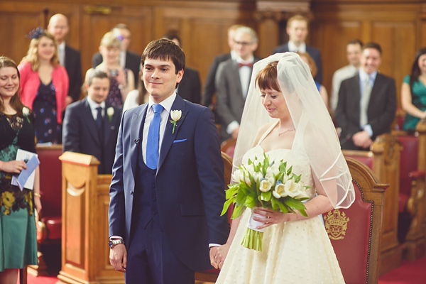 Polka dot 50s style wedding dress Islington Town  Hall Wedding