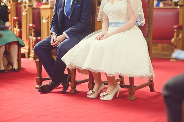 Polka dot 50s style wedding dress Islington Town  Hall Wedding