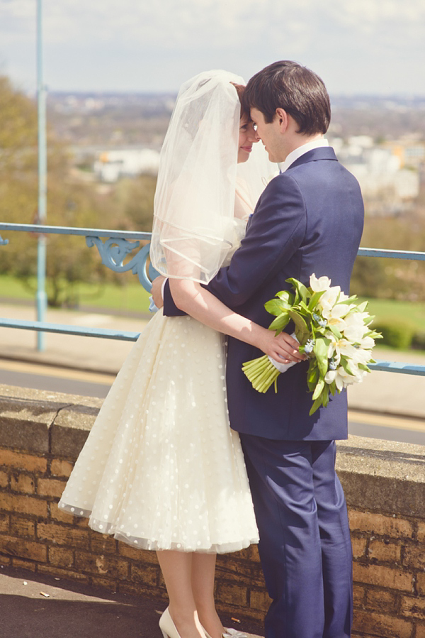 Polka dot 50s style wedding dress Islington Town  Hall Wedding