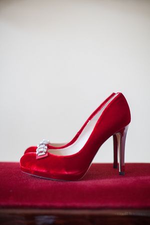 Pronovias wedding dress red wedding shoes