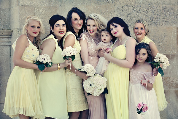 Tadashi Shoji Wedding Dress // Lemon bridesmais dresses // Dottie Photography