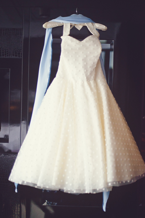 Polka dot 50s style wedding dress Islington Town  Hall Wedding