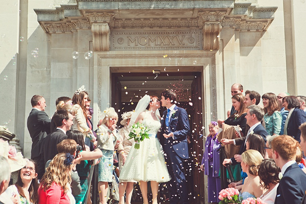 Polka dot 50s style wedding dress Islington Town  Hall Wedding