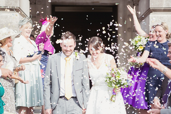 Purple wedding, yellow wedding, homemade wedding, 1950s inspired wedding dress, Nottingham wedding