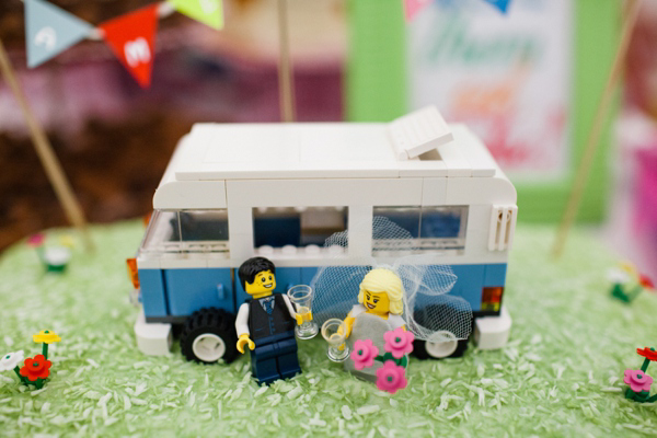 A lego rainbow and cake festival wedding, photograpy by Emma Case