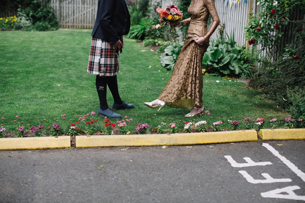Gold Issa wedding dress, Edinburgh wedding, Caro Weiss Photography