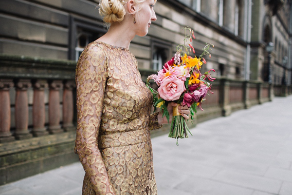 Gold Issa wedding dress, Edinburgh wedding, Caro Weiss Photography