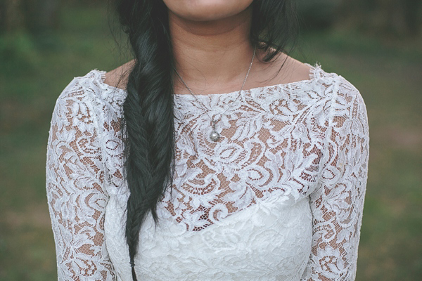 Charlie Brear vintage wedding dress, boho bride, bohemian style wedding, outdoor wedding, flower crown, photography by Aled Garfield