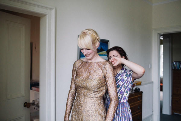 Gold Issa wedding dress, Edinburgh wedding, Caro Weiss Photography