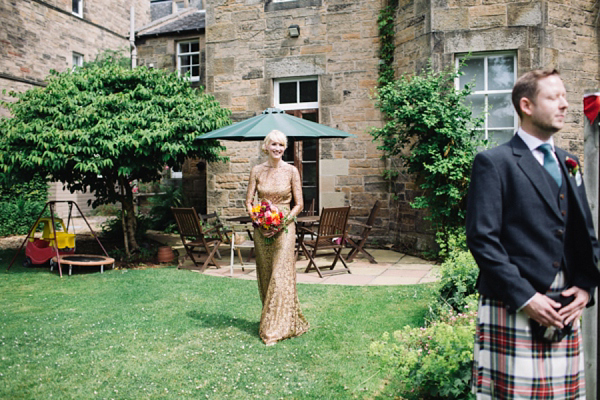 Gold Issa wedding dress, Edinburgh wedding, Caro Weiss Photography