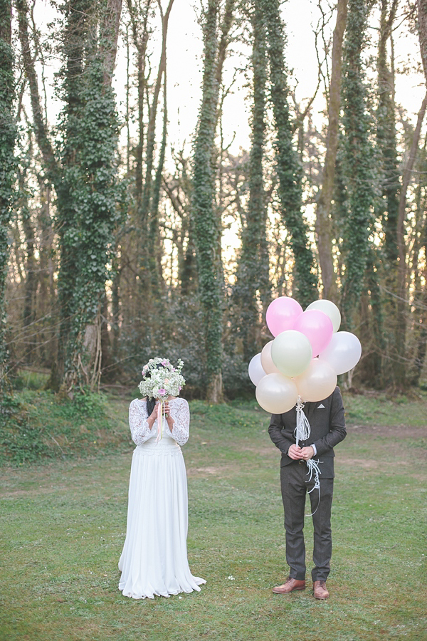 Charlie Brear vintage wedding dress, boho bride, bohemian style wedding, outdoor wedding, flower crown, photography by Aled Garfield