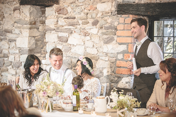 Charlie Brear vintage wedding dress, boho bride, bohemian style wedding, outdoor wedding, flower crown, photography by Aled Garfield