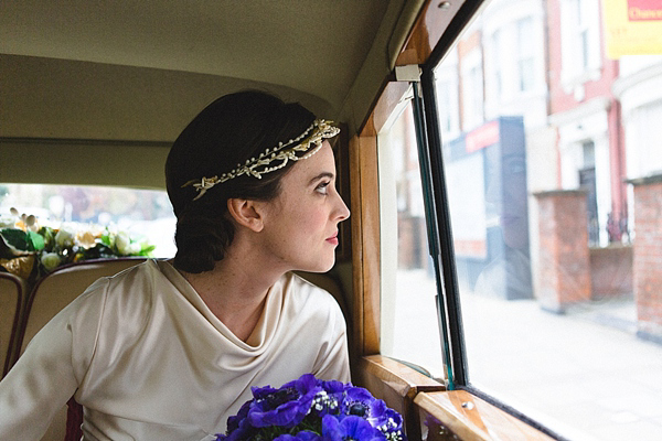 1930s Inspired Wedding, Wax orange blossom crown, London Wedding, Emilie White Photography